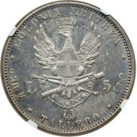 Italian Colonies - Eritrea. 5 Lire or Tallero, 1891. NGC AU55 - 2