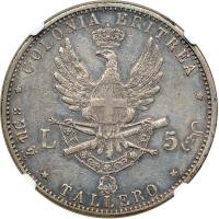 Italian Colonies - Eritrea. 5 Lire or Tallero, 1891. NGC AU53 - 2