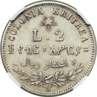 Italian Colonies - Eritrea. 2 Lire, 1896-R. NGC AU55 - 2