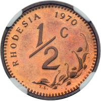 Rhodesia. &frac12; Cent, 1970. NGC PF65 - 2
