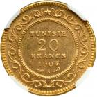 Tunisia. 20 Francs, AH.1321/1904-A. NGC MS63