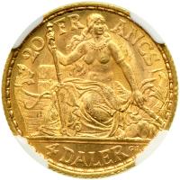 Danish West Indies. 4 Daler - 20 Francs, 1904. NGC MS64 - 2