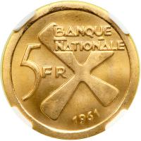 Katanga. 5 Francs, 1961. NGC MS66 - 2