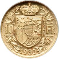 Liechtenstein. 10 Franken, 1930. NGC MS65 - 2