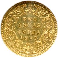 British India. Restrike 2 Annas in gold, 1897-C. NGC MS62 - 2