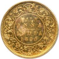 British India. Restrike &frac12; Anna in gold, 1890. PCGS PF62 - 2