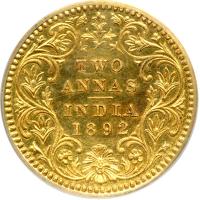 British India. Restrike 2 Annas in gold, 1892-C. PCGS PF62 - 2