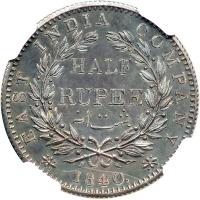 British India. ½ Rupee, 1840-C. NGC MS63 - 2