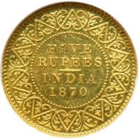 British India. 5 Rupees, 1870-C. NGC MS62 - 2