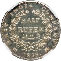 British India. ½ Rupee, 1835-C. NGC MS63 - 2