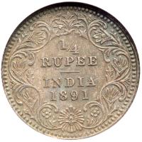 British India. ¼ Rupee, 1891-C. NGC MS63 - 2