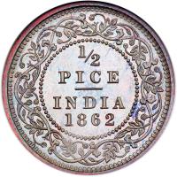 British India. Proof ½ Pice, 1862-C. NGC PF65 - 2