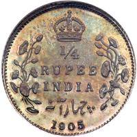 British India. ¼ Rupee, 1905-C. NGC MS64 - 2