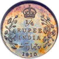 British India. ¼ Rupee, 1910-C. NGC MS66 - 2