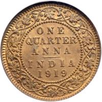 India - British. ¼ Anna, 1919-C. NGC MS64 - 2