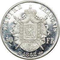 France. Platinum 50 Francs, 1862-A. BU - 2