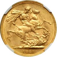 Australia. Sovereign, 1881-M. NGC AU58 - 2