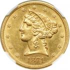 1871-CC $5 Liberty. NGC AU58