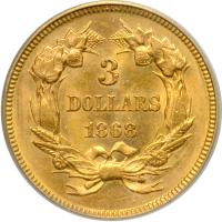 1868 $3 Gold. PCGS MS62 - 2
