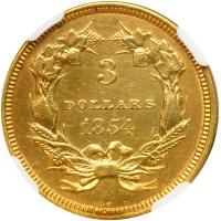 1854 $3 Gold NGC graded AU Details - 2