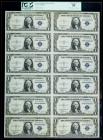 1935-B, $1 Silver Certificates. Uncut Sheet of Twelve. PCGS About New 50