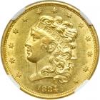 1834 $5 Classic Head. Plain 4. NGC AU58