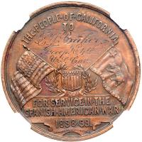 1898-99 Spanish American War Service Medal California Issued NGC graded medal AU Details - 2