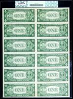 1935-B, $1 Silver Certificates. Uncut Sheet of Twelve. PCGS About New 50 - 2