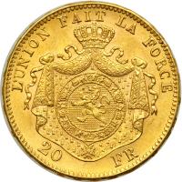 Belgium. 20 Francs, 1875. AU - 2
