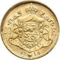 Belgium. 20 Francs, 1914. BU - 2