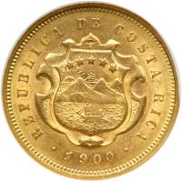 Costa Rica. 5 Colones, 1900. NGC AU58 - 2