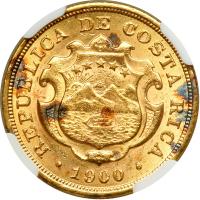 Costa Rica. 10 Colones, 1900. NGC AU58 - 2