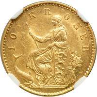 Denmark. 10 Kroner, 1874-HC CS. NGC AU58 - 2