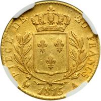 France. 20 Francs, 1815-A. NGC EF45 - 2