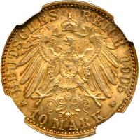 German States - Prussia. 10 Marks, 1905-A. NGC AU - 2