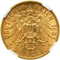 German States - Saxony. 20 Marks, 1905-E. NGC AU53 - 2