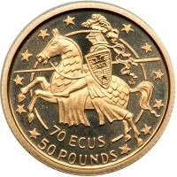 Gibraltar. 70 Ecus - 50 Pounds, 1991. PF - 2