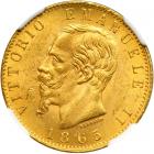 Italy. 20 Lire, 1865-T. NGC MS63