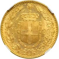 Italy. 20 Lire, 1882-R. NGC MS62 - 2