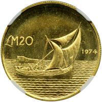 Malta. 20 Pounds, 1974. NGC MS68 - 2
