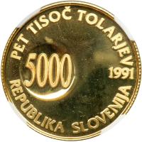 Slovenia. 5000 Tolarjev, 1991. NGC PF67 - 2