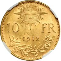 Switzerland. 10 Francs, 1912-B. NGC MS63 - 2
