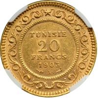 Tunisia. 20 Francs, AH.1321/1903-A. NGC MS62 - 2