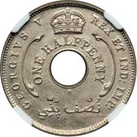 British West Africa. &frac12; Penny, 1911-H. NGC AU55 - 2