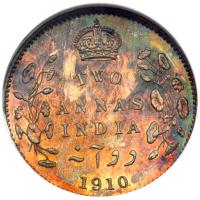 British India. 2 Annas, 1910-C. NGC MS65 - 2