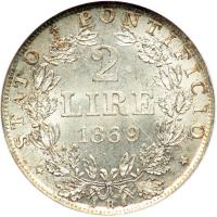 Italian States - Papal/Roman States. 2 Lire, 1869-R. ANACS MS65 - 2