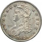 1828 Capped Bust Half Dollar. Square base 2, small 8's, large letters. AU50