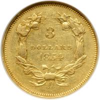 1854-O $3 Gold. NGC AU55 - 2