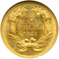 1882 $3 Gold. NGC MS64 - 2