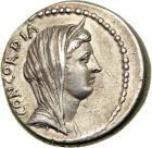 L. Mussidius Longus, moneyer. AR Denarius minted at Rome, c. 42 BC